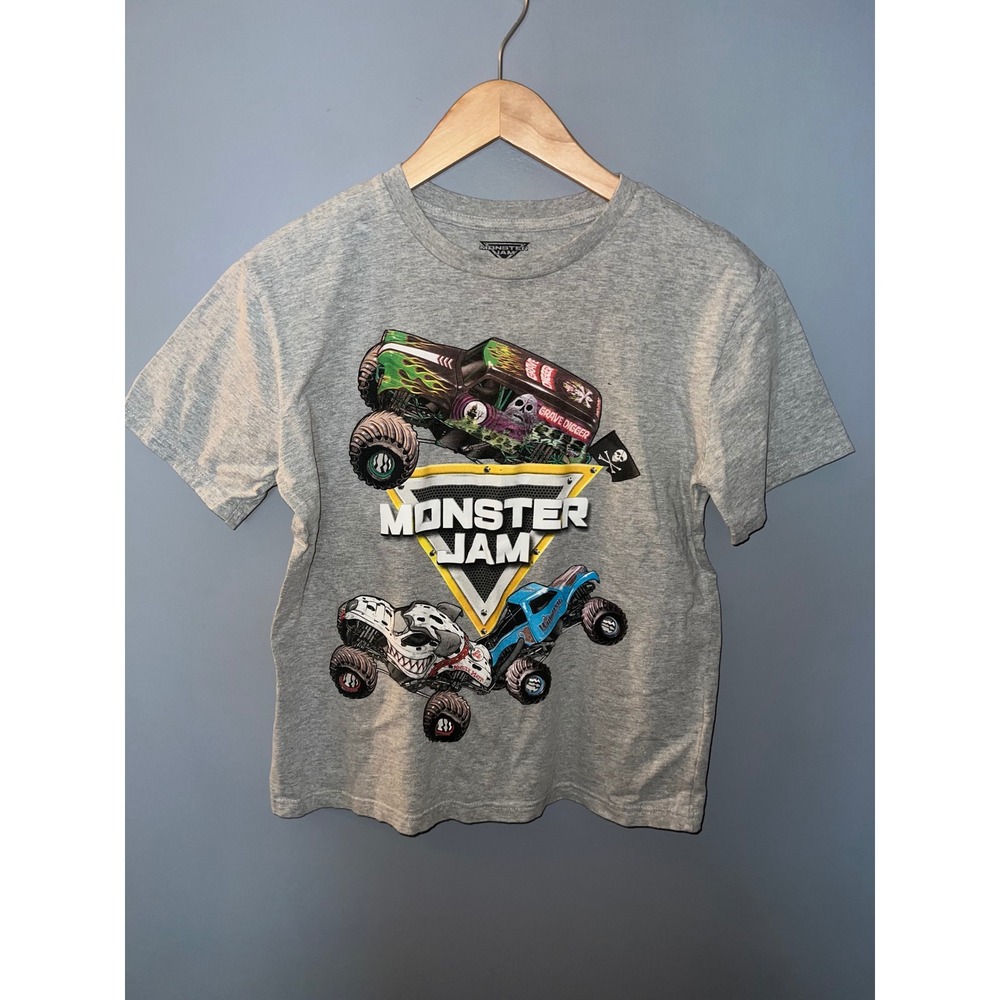 Monster Jam Kids Gray‎ Grave Digger Megalodon Graphic T-Shirt Size 16 2022